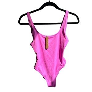 NWT SKIMS recycled swim scoop neck one piece in the color neon orchid - small